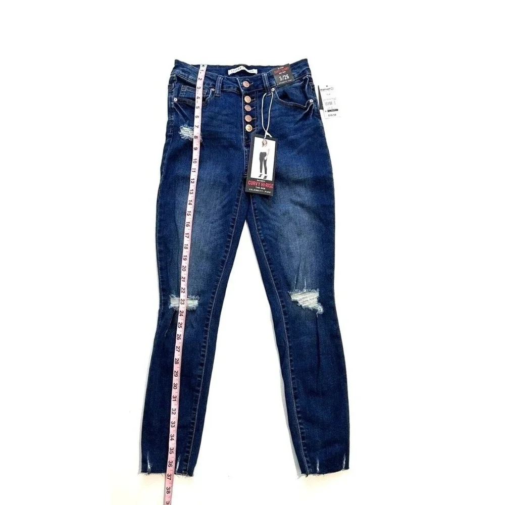 Celebrity Pink‎ The Deb Curvy Hi-Rise Skinny Jeans Dark Wash Distressed 3/26 NEW